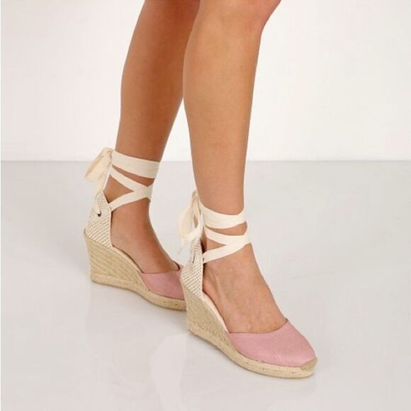 Soludos Tall Wedge Linen In Dusty Rose - Picture 3 of 4